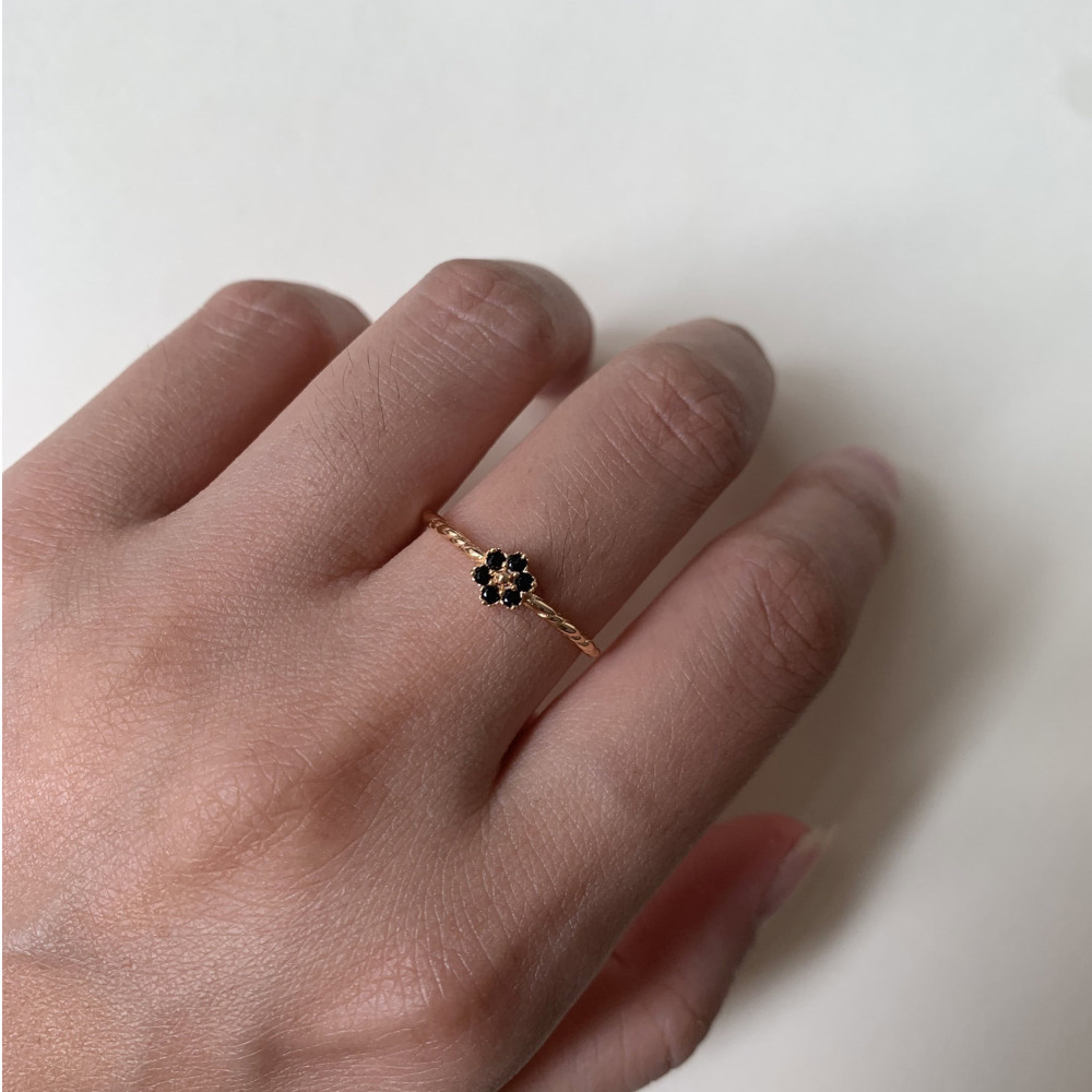 Dainty Black Onyx Ring,Daisy Flower Ring,Gold Plated Ring,Sterling Silver Stacking Rings,Minimalist Everyday Twist Ring Gift for her