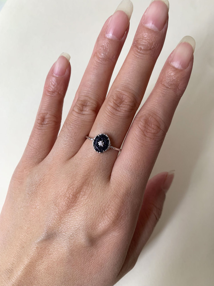 Vintage Blue Sandstone Engagement Ring Sterling Silver Flower Solitaire Promise Wedding Rings Unique Dainty Galaxy Gemstone Jewelry