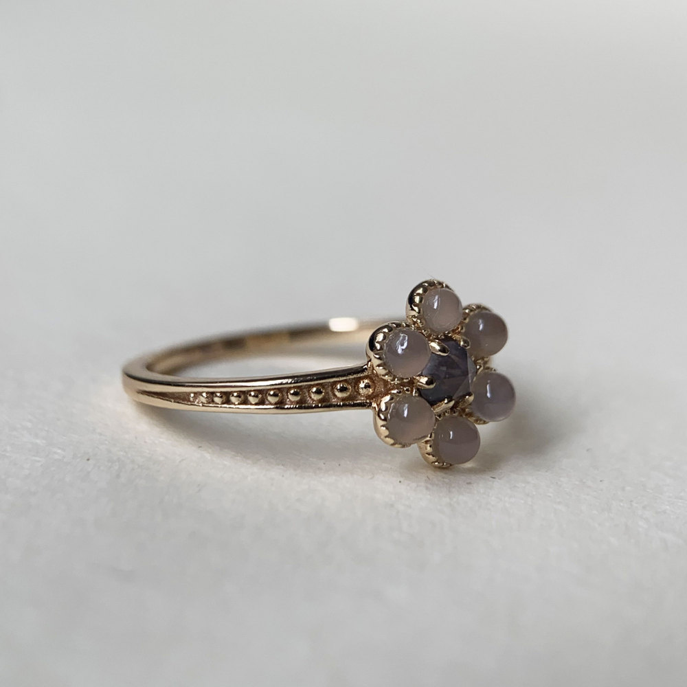 Iolite Ring 925 Sterling Silver Blue Gemstone Ring Gold Vemeil Peach Moonstone Flower Rings Gift for her