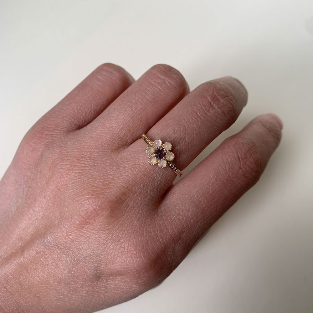 Iolite Ring 925 Sterling Silver Blue Gemstone Ring Gold Vemeil Peach Moonstone Flower Rings Gift for her
