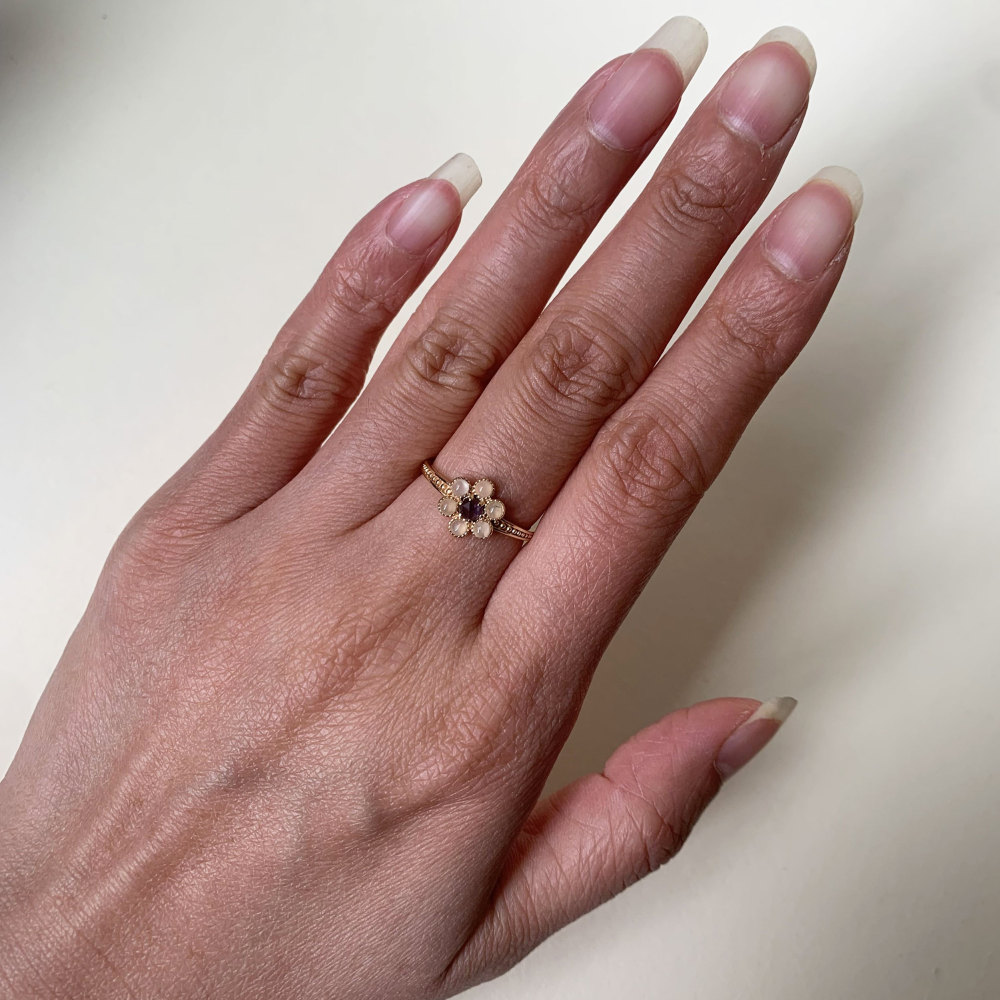 Iolite Ring 925 Sterling Silver Blue Gemstone Ring Gold Vemeil Peach Moonstone Flower Rings Gift for her