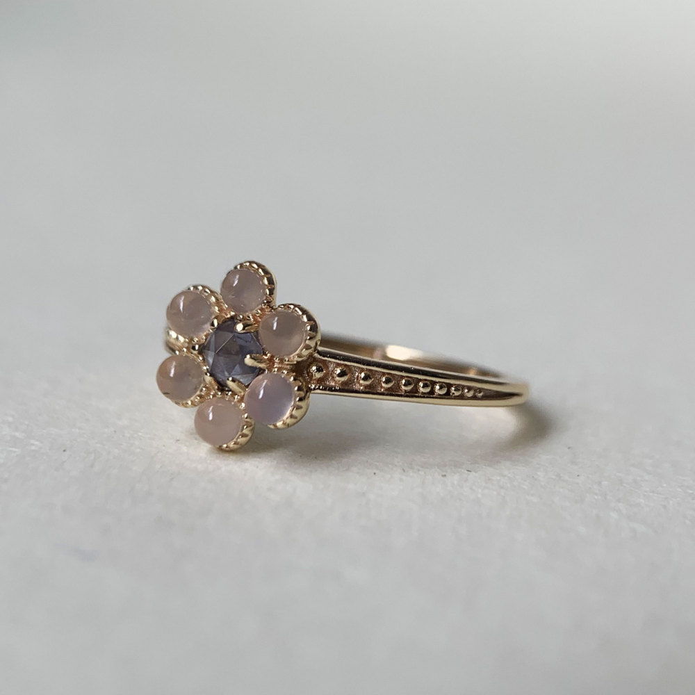Iolite Ring 925 Sterling Silver Blue Gemstone Ring Gold Vemeil Peach Moonstone Flower Rings Gift for her