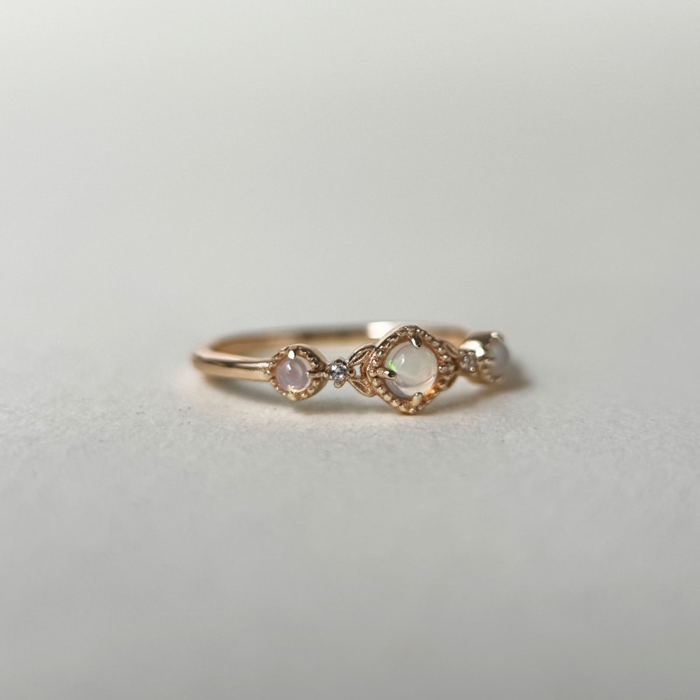 Vintage Opal Promise Ring Gold Plated Sterling Silver Dainty Rings Stacking October Birthstone Art Deco Anniversary Gift