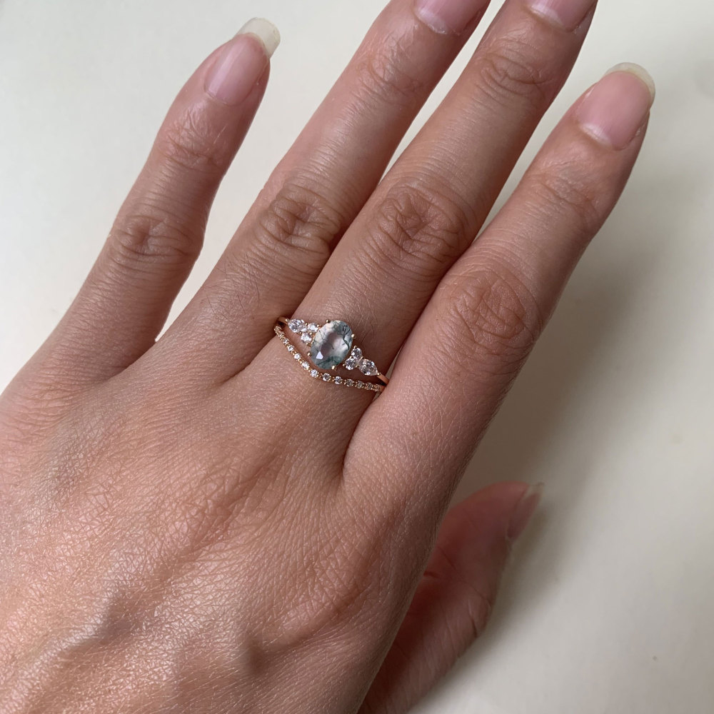 CZ Wedding Band Half Eternity Gold Dainty Thin Ring Minimalist Cubic Zirconia Wave Chevron Stackable Ring for Women