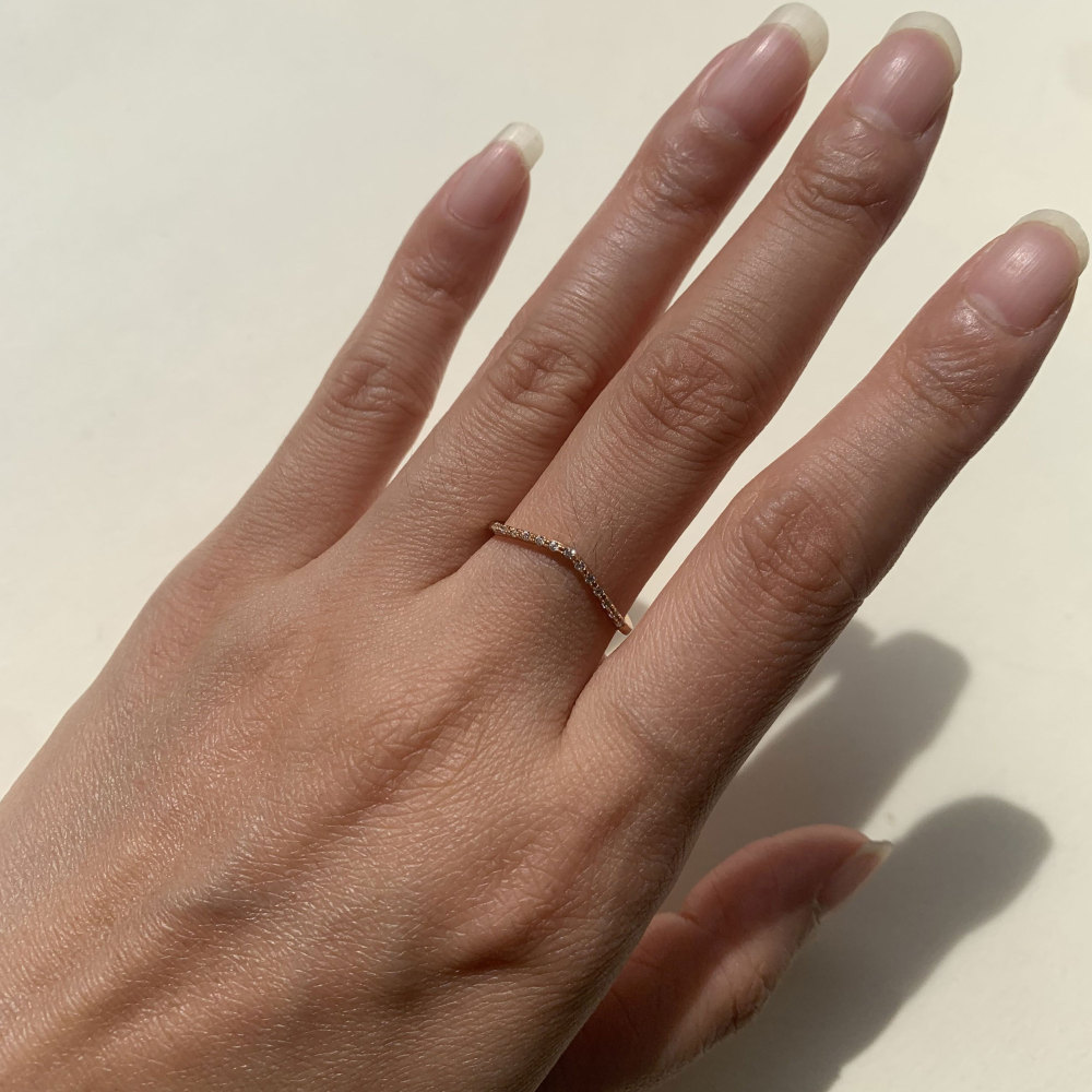 CZ Wedding Band Half Eternity Gold Dainty Thin Ring Minimalist Cubic Zirconia Wave Chevron Stackable Ring for Women