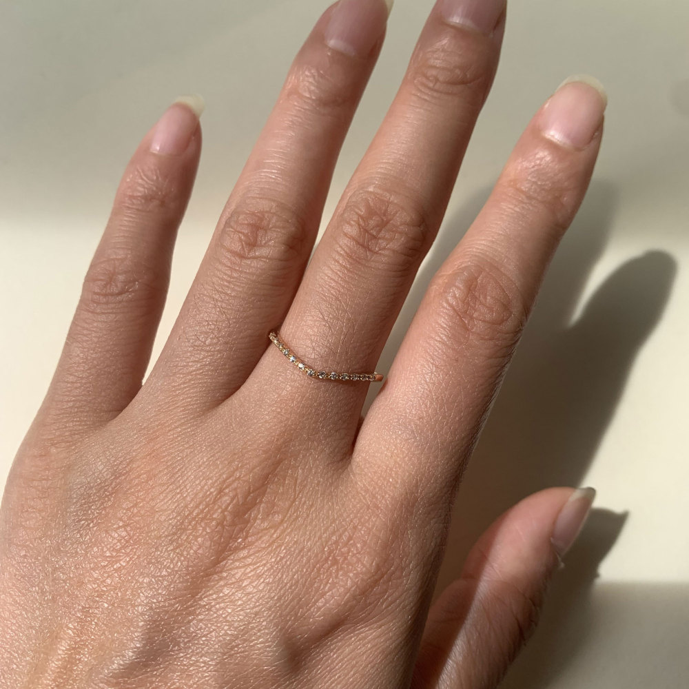 CZ Wedding Band Half Eternity Gold Dainty Thin Ring Minimalist Cubic Zirconia Wave Chevron Stackable Ring for Women