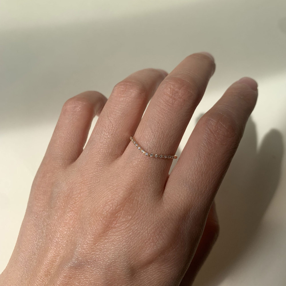 CZ Wedding Band Half Eternity Gold Dainty Thin Ring Minimalist Cubic Zirconia Wave Chevron Stackable Ring for Women
