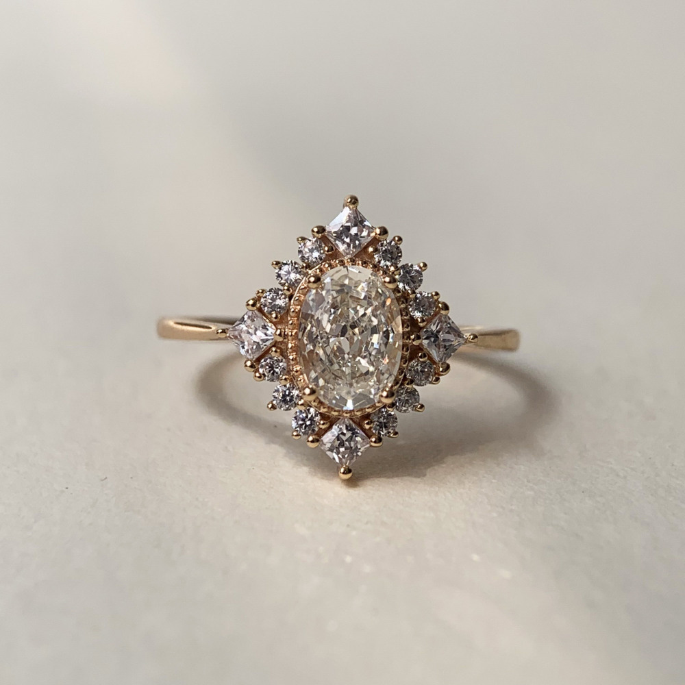 Cubic Zirconia Engagement Ring 10k 14k 18k Solid Gold Vintage Oval Promise Rings for Women CZ Halo Wedding Anniversary Jewelry