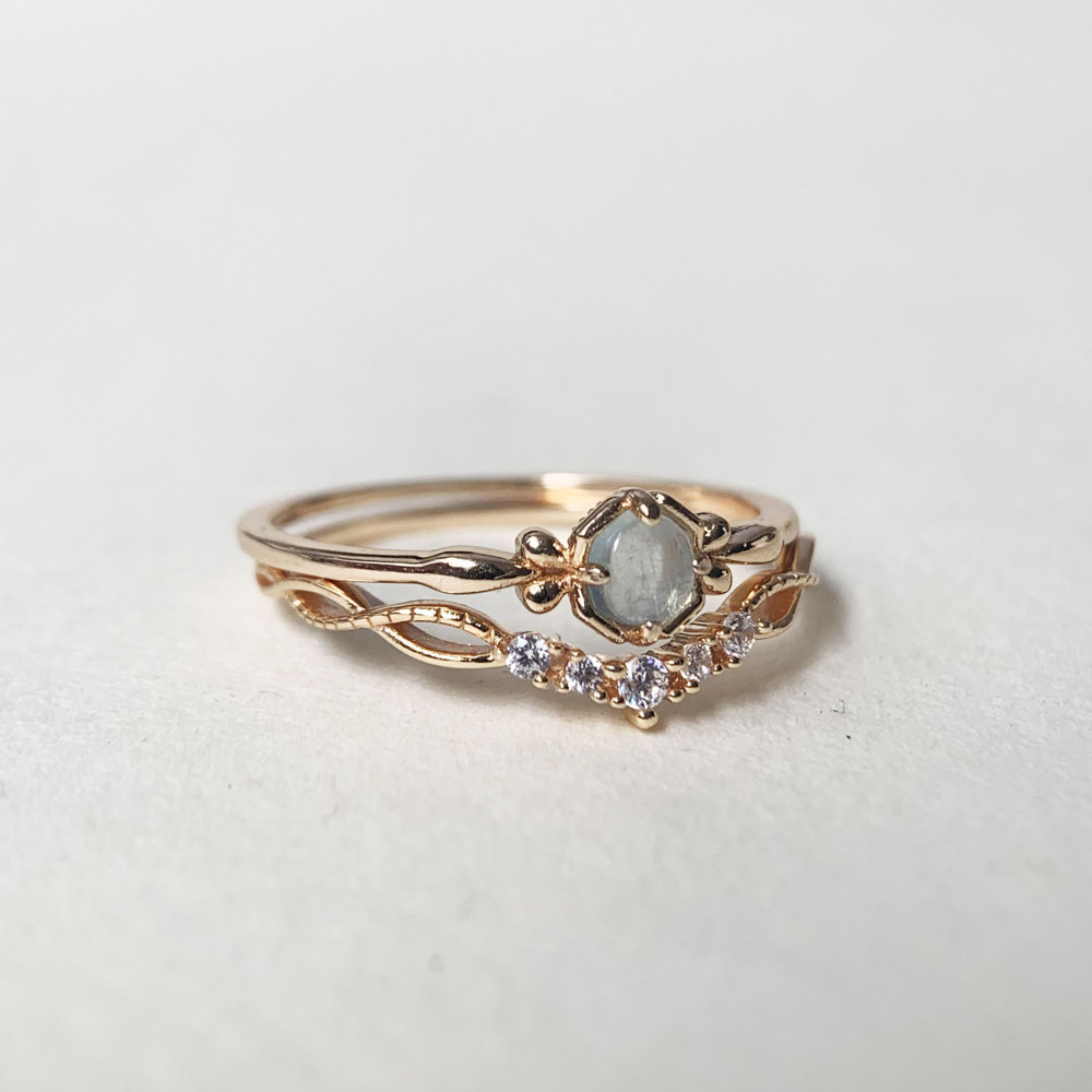 Aquamarine Engagement Ring Set Dainty March Birthstone Minimalist Solitaire Rings Curved Wedding Band for Women Promise Anniversary Jewelry