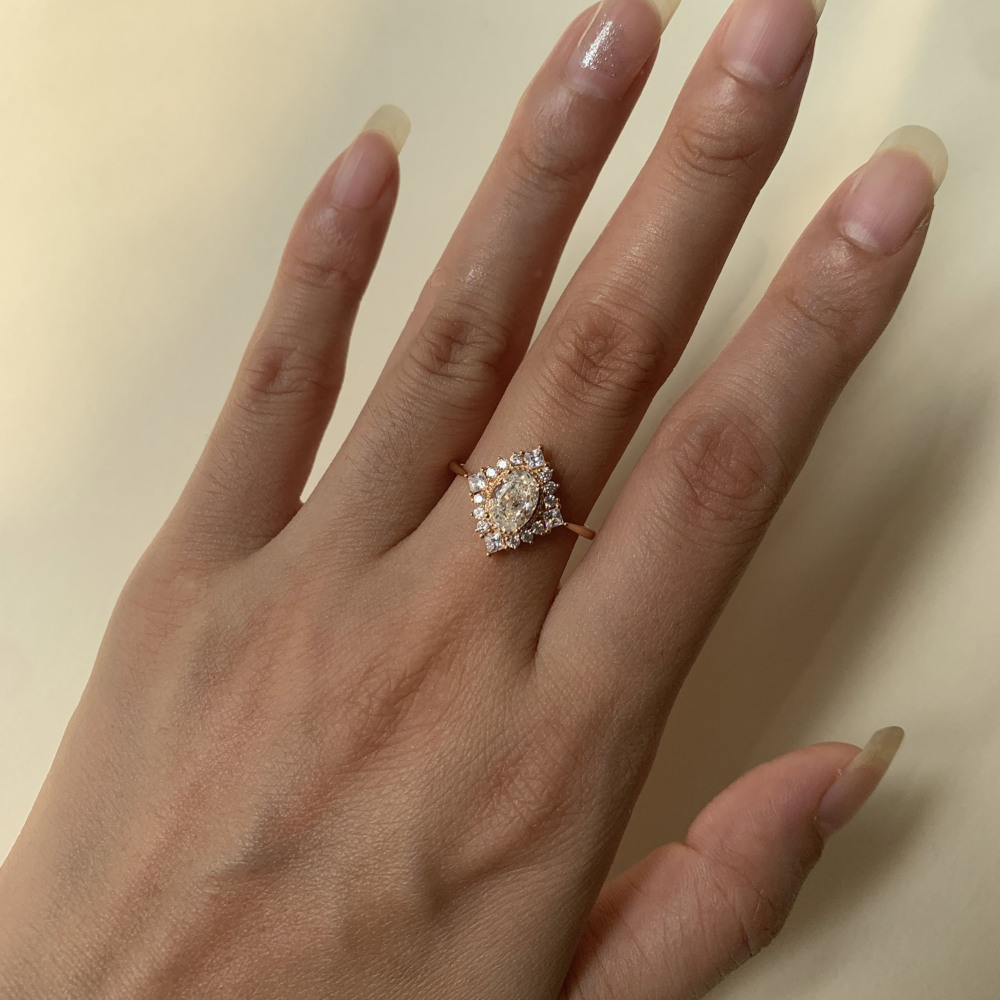 Cubic Zirconia Engagement Ring 10k 14k 18k Solid Gold Vintage Oval Promise Rings for Women CZ Halo Wedding Anniversary Jewelry