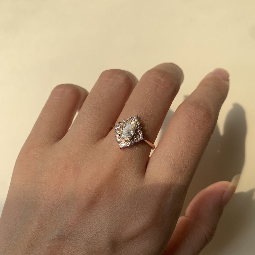 Cubic Zirconia Engagement Ring 10k 14k 18k Solid Gold Vintage Oval Promise Rings for Women CZ Halo Wedding Anniversary Jewelry