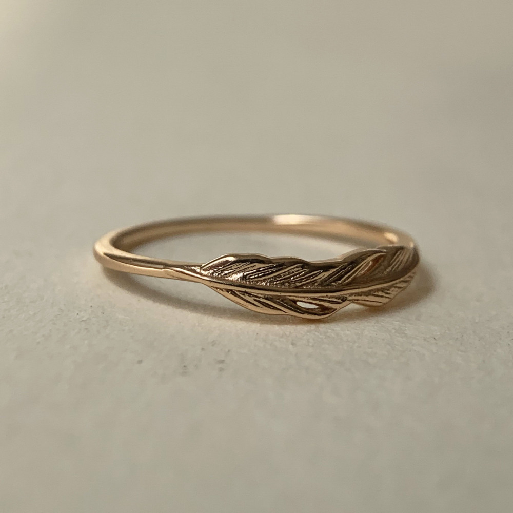 Dainty Feather Ring Gold Sterling Silver Simple Everyday Rings Minimalist Gold Stacking Ring Boho Style Christmas Gift for Her