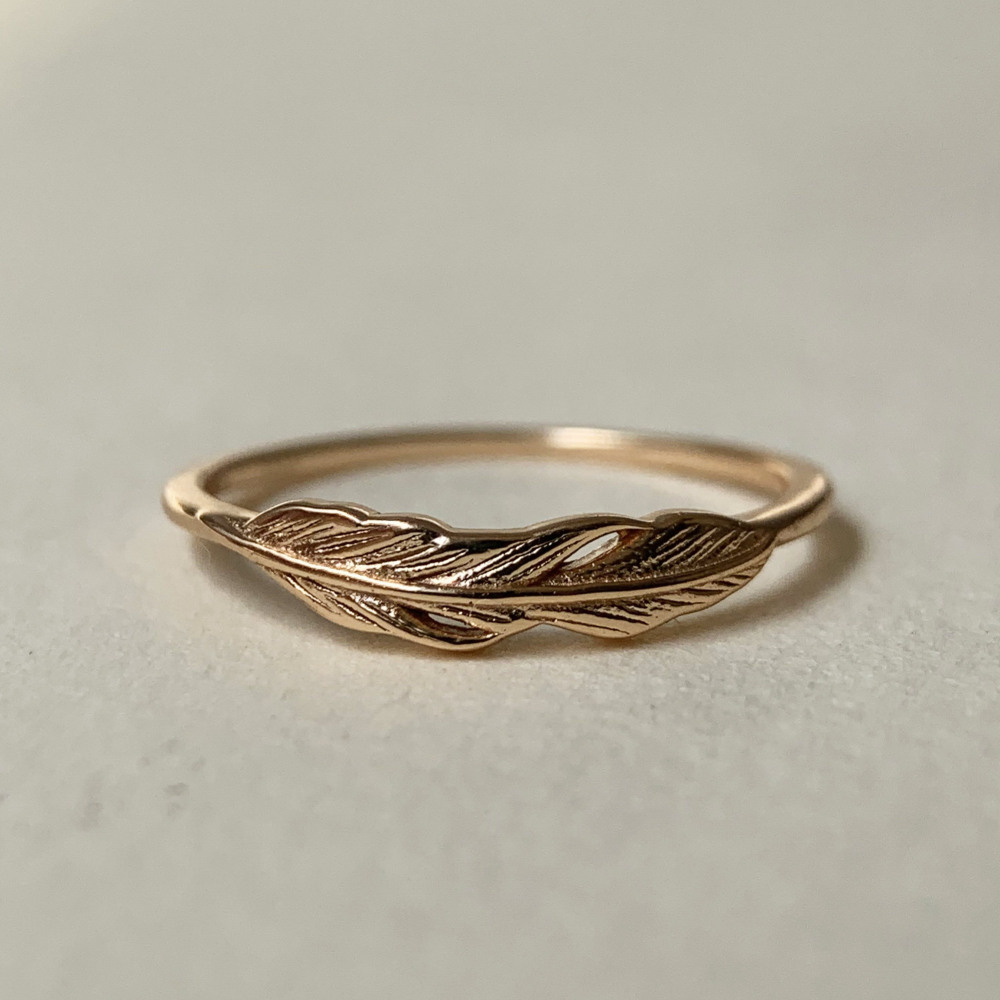 Dainty Feather Ring Gold Sterling Silver Simple Everyday Rings Minimalist Gold Stacking Ring Boho Style Christmas Gift for Her