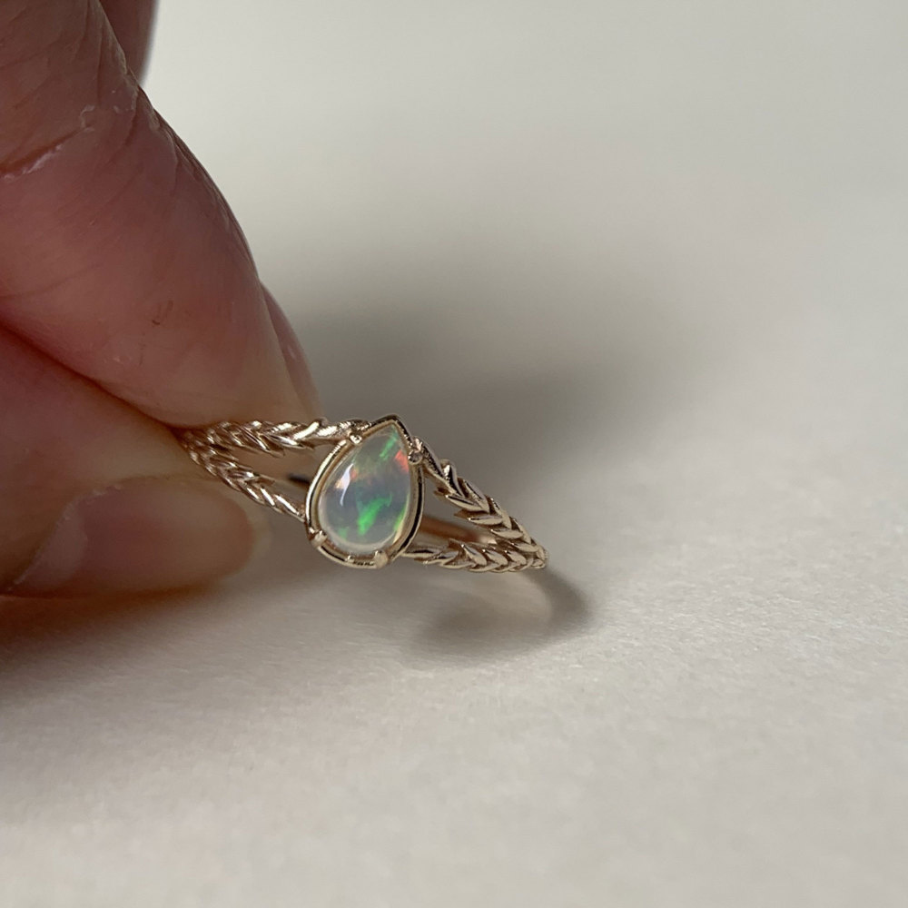 Dainty Opal Promise Ring Vintage Gold Pear Cut Sterling Silver Solitaire Rings October Birthstone Minimalist Anniversary Gift