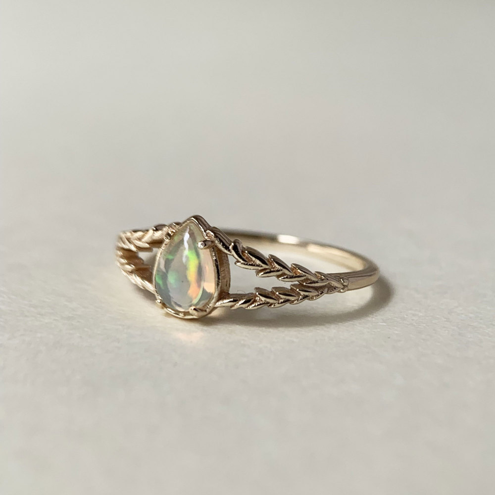 Dainty Opal Promise Ring Vintage Gold Pear Cut Sterling Silver Solitaire Rings October Birthstone Minimalist Anniversary Gift