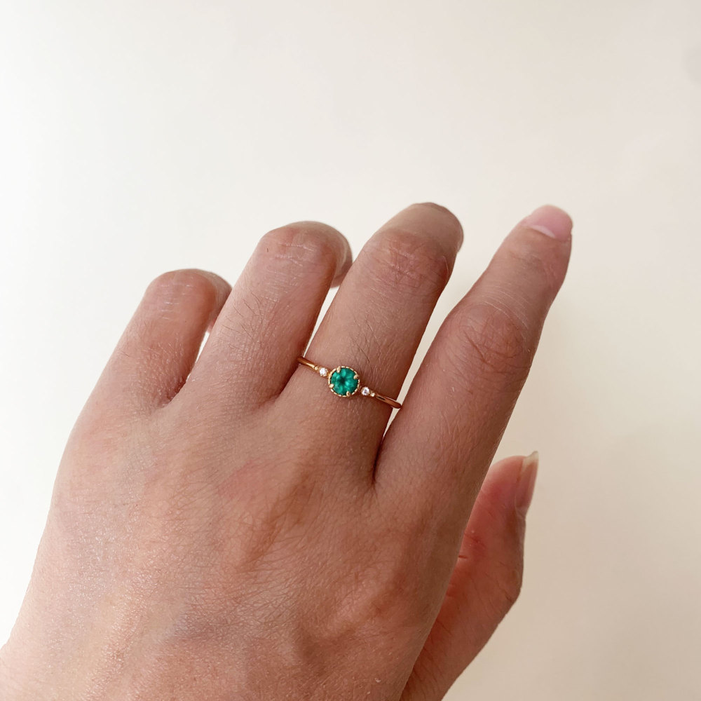 Green Onyx Promise Ring Gold Plated Three Stone Rings Art Deco Unique Green Gemstone Wedding Ring Anniversary Gift for her