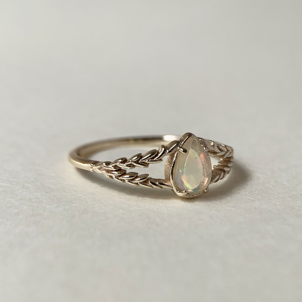 Dainty Opal Promise Ring Vintage Gold Pear Cut Sterling Silver Solitaire Rings October Birthstone Minimalist Anniversary Gift