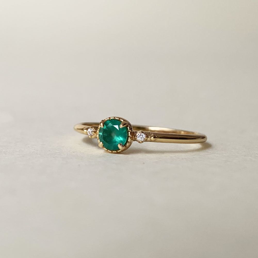 Green Onyx Promise Ring Gold Plated Three Stone Rings Art Deco Unique Green Gemstone Wedding Ring Anniversary Gift for her