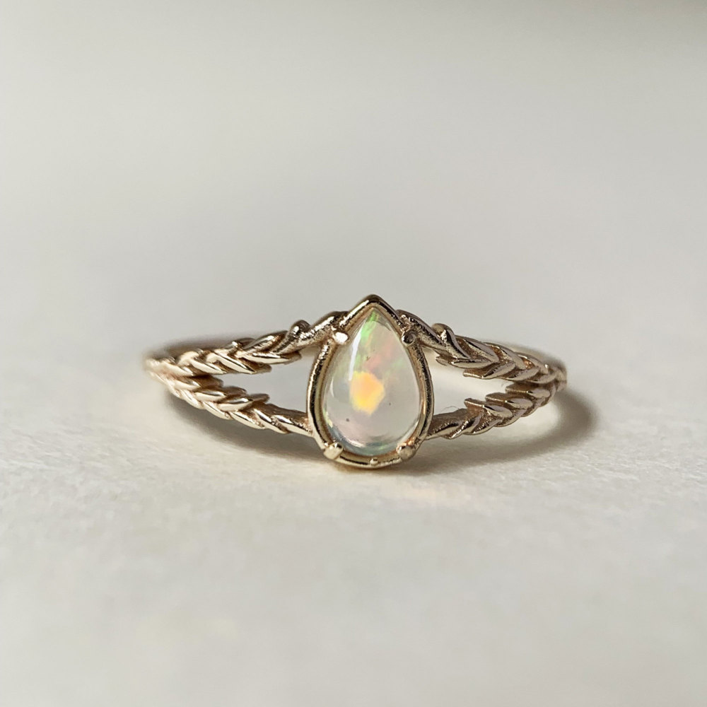 Dainty Opal Promise Ring Vintage Gold Pear Cut Sterling Silver Solitaire Rings October Birthstone Minimalist Anniversary Gift