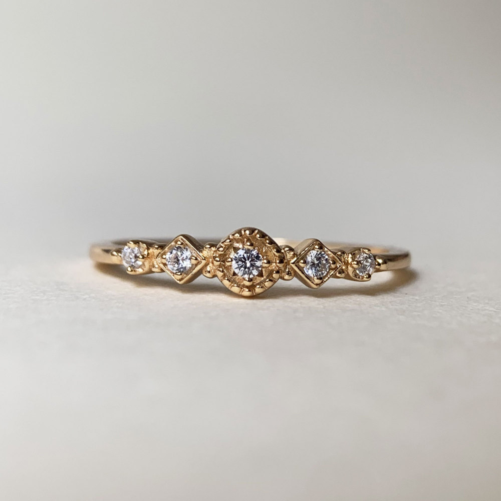 Vintage Wedding Band Gold Unique Stacking Rings Sterling Silver Stackable Ring 5 Stone CZ Ring Bands Birthday Anniversary Gift for Women