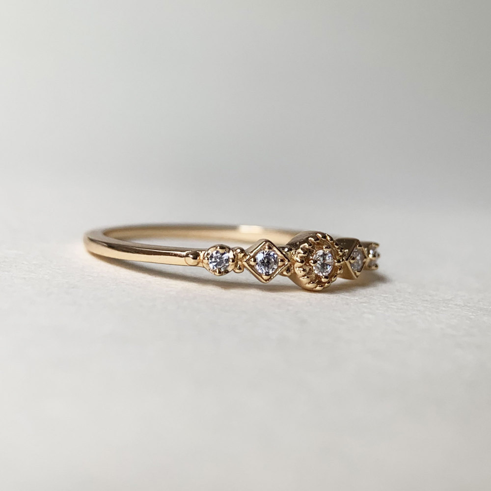 Vintage Wedding Band Gold Unique Stacking Rings Sterling Silver Stackable Ring 5 Stone CZ Ring Bands Birthday Anniversary Gift for Women