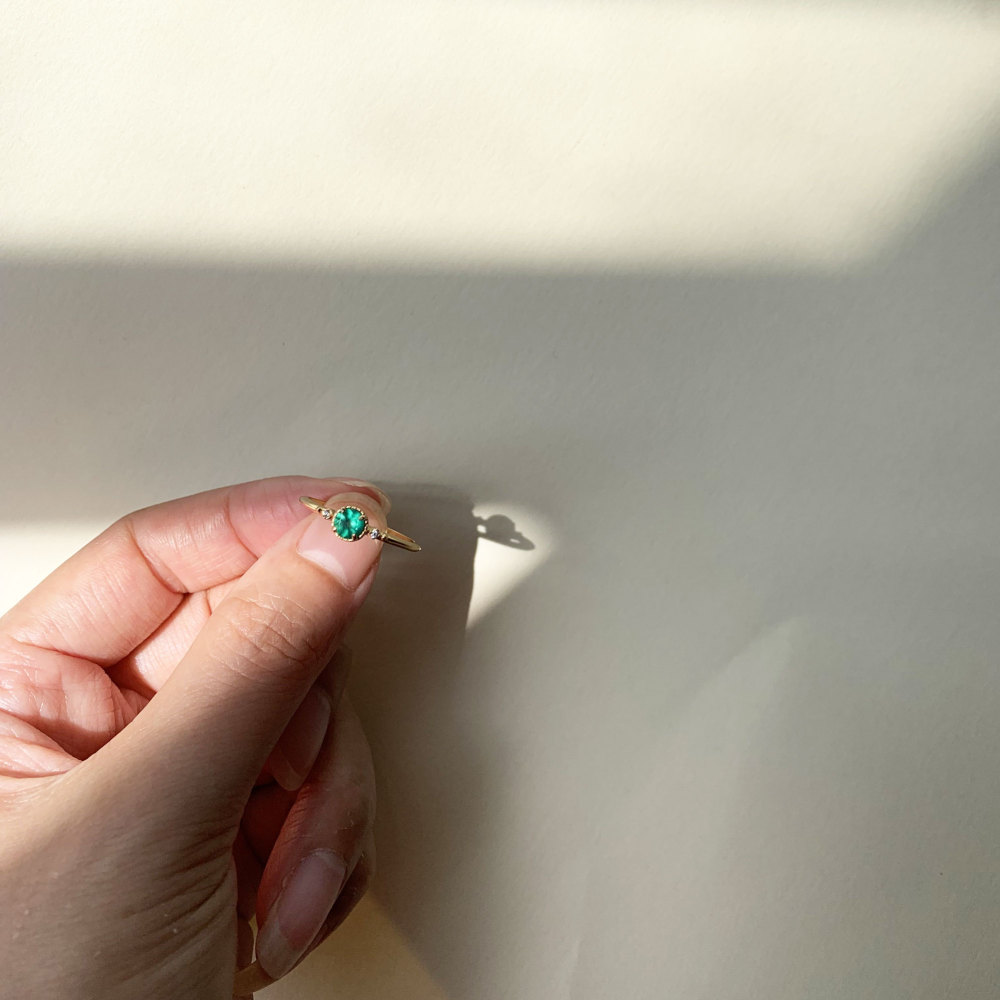 Green Onyx Promise Ring Gold Plated Three Stone Rings Art Deco Unique Green Gemstone Wedding Ring Anniversary Gift for her