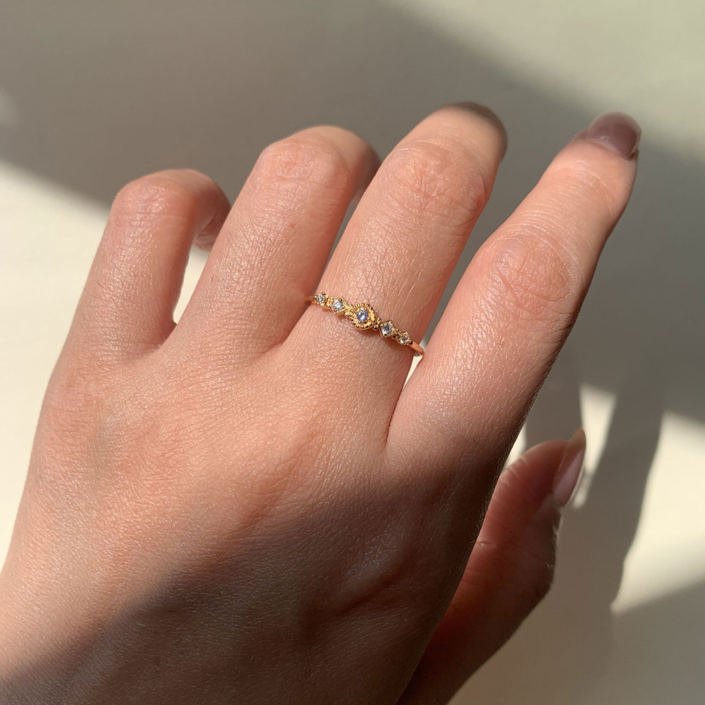 Vintage Wedding Band Gold Unique Stacking Rings Sterling Silver Stackable Ring 5 Stone CZ Ring Bands Birthday Anniversary Gift for Women