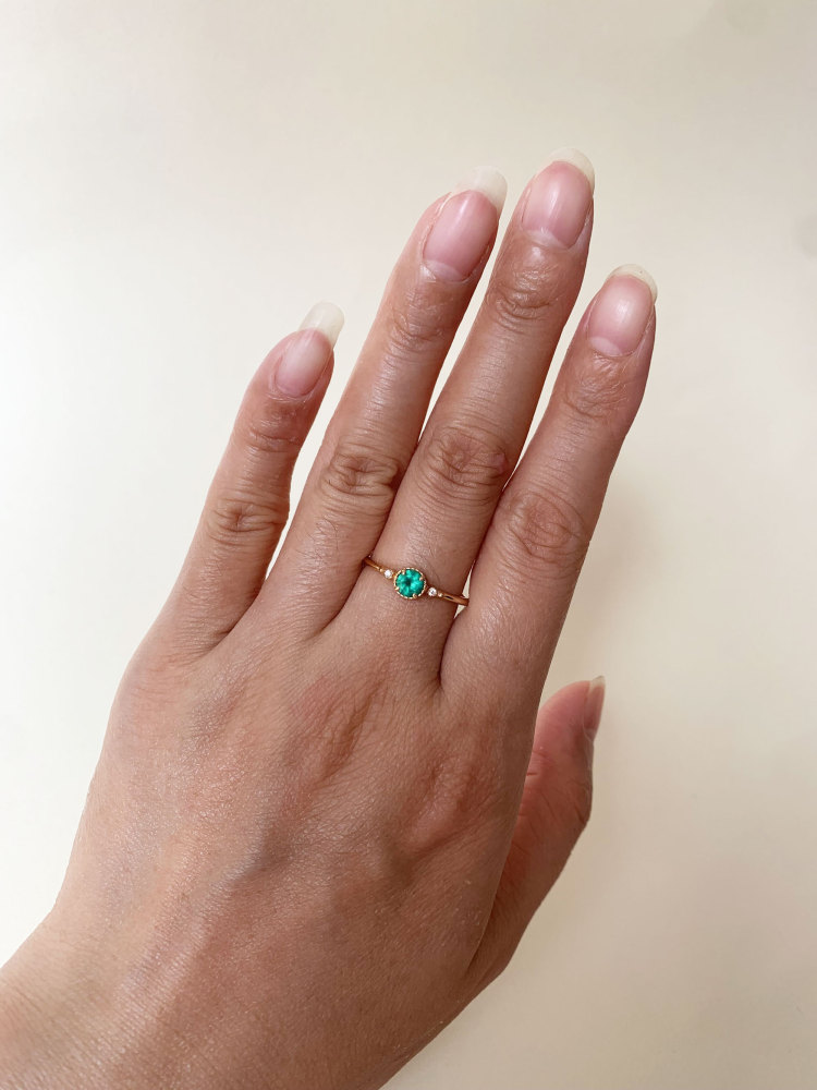 Green Onyx Promise Ring Gold Plated Three Stone Rings Art Deco Unique Green Gemstone Wedding Ring Anniversary Gift for her