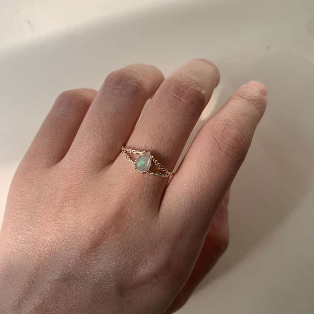Dainty Opal Promise Ring Vintage Gold Pear Cut Sterling Silver Solitaire Rings October Birthstone Minimalist Anniversary Gift