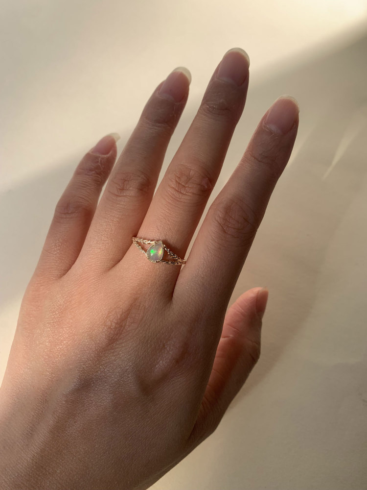 Dainty Opal Promise Ring Vintage Gold Pear Cut Sterling Silver Solitaire Rings October Birthstone Minimalist Anniversary Gift