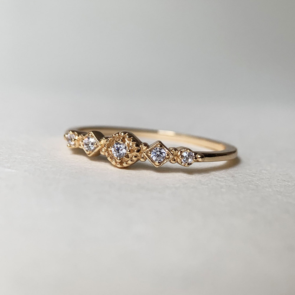 Vintage Wedding Band Gold Unique Stacking Rings Sterling Silver Stackable Ring 5 Stone CZ Ring Bands Birthday Anniversary Gift for Women