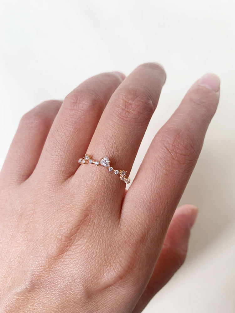 Cubic Zirconia Curved Wedding Band Chevron Stacking Band CZ Stackable Ring