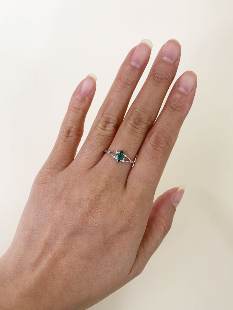 Emerald Engagement Ring Sterling Silver Dainty May Birthstone Green Gemstone Art Deco Promise Wedding Statement Jewelry