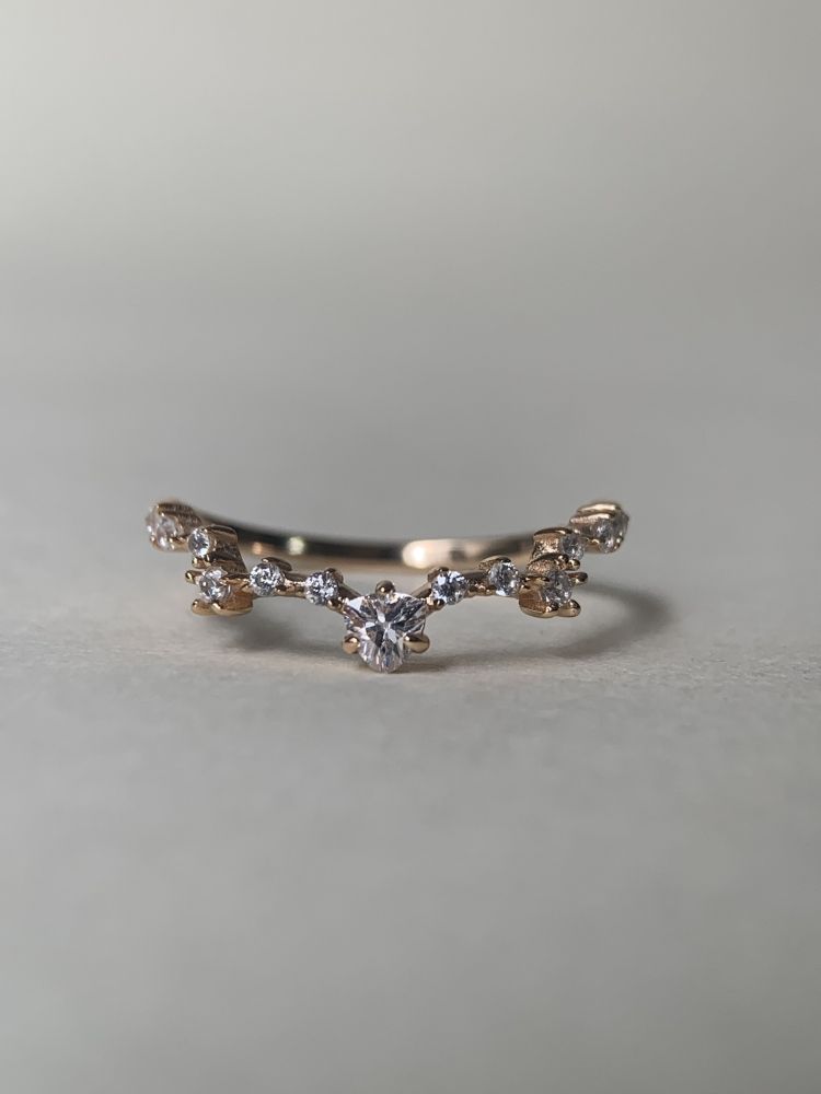 Cubic Zirconia Curved Wedding Band Chevron Stacking Band CZ Stackable Ring