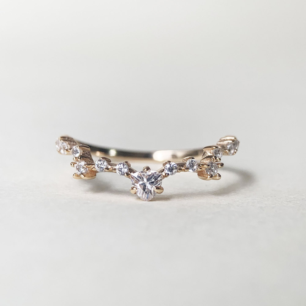 Cubic Zirconia Curved Wedding Band Chevron Stacking Band CZ Stackable Ring