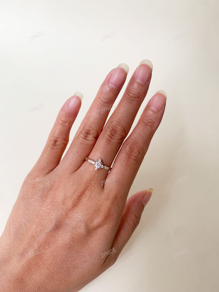 Round Moissanite Engagement Ring Dainty Gold CZ Halo Rings for Women Art Deco Promise Wedding Anniversary Jewelry