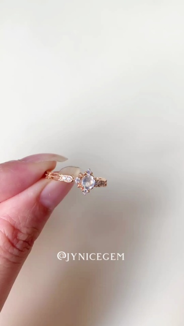 Round Moonstone Promise Ring Gold CZ Halo Engagement Wedding Rings Vintage Unique Dainty Bridal Anniversary Jewelry Gift