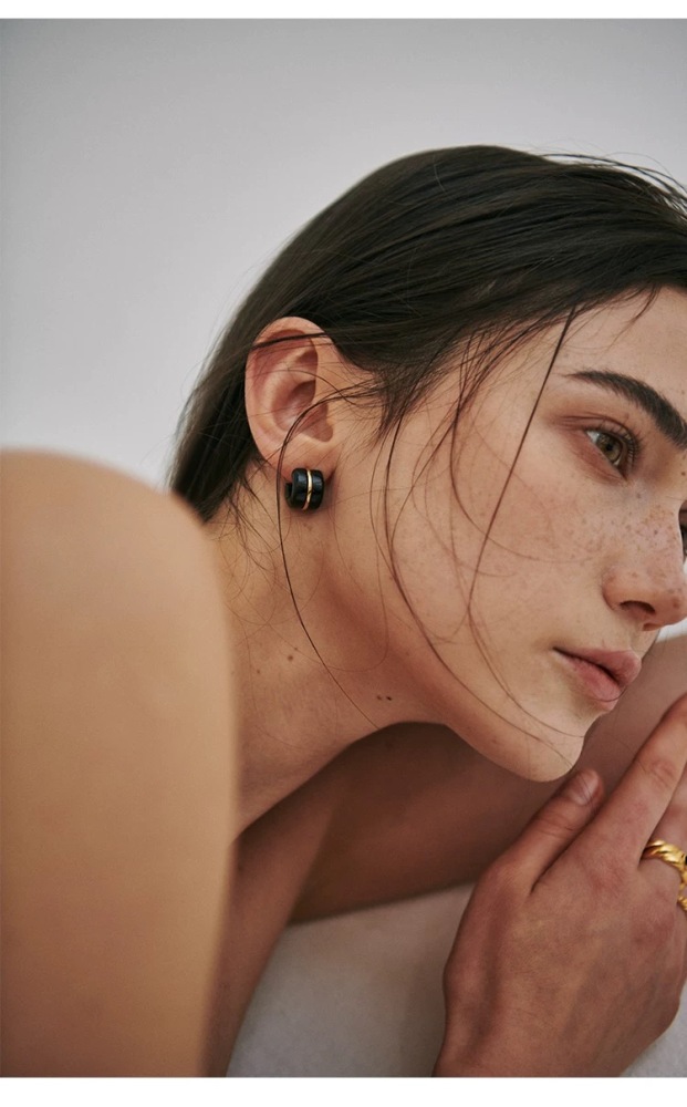 Black Onyx Hoop Earrings Small Chunky Hoops Gold Plated Sterling Silver White Mother of Pearl Thick Hoops for Women Gemstone Jewelry