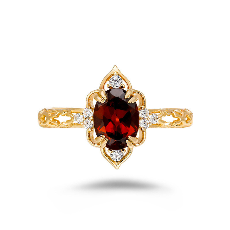 Natural Moss Agate Engagement Ring Vintage Gold Oval Garnet Promise Rings Unique Filigree January Birthstone Wedding Anniversary Jewelry gift for Women