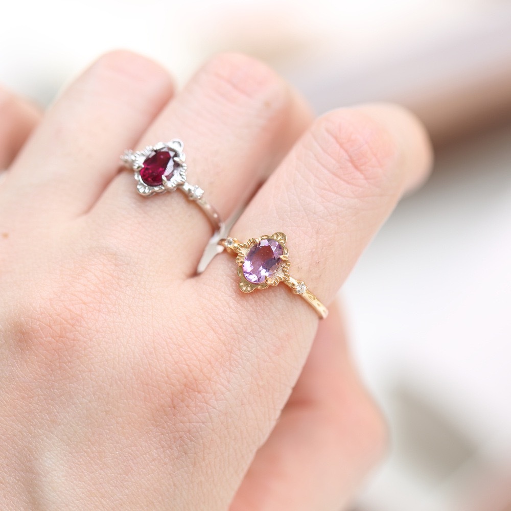 Natural Garnet Ring 925 Sterling Silver January February Birthstone Rings Gold Plated Dainty Amethyst Promise Rings Oval Anniversary Jewelry