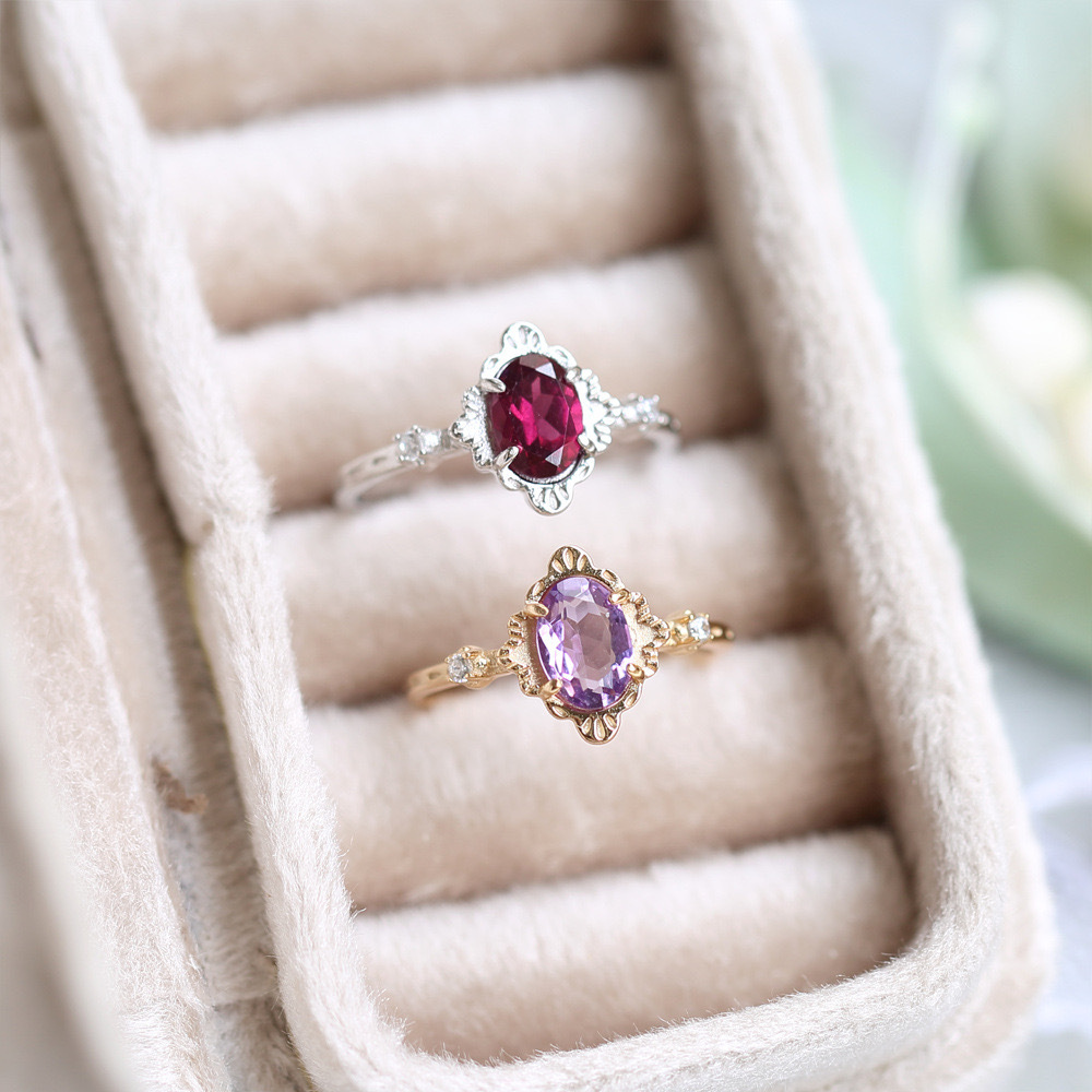 Natural Garnet Ring 925 Sterling Silver January February Birthstone Rings Gold Plated Dainty Amethyst Promise Rings Oval Anniversary Jewelry