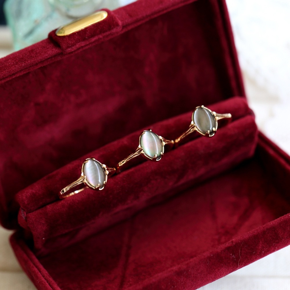 Natural Black Mother of Pearl Mop Shell Crystal Ring,Dainty Vintage Solitaire Rings for Women