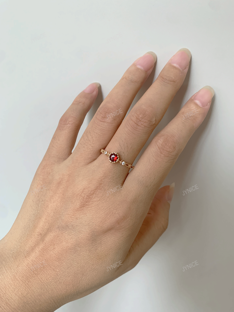 Natural Garnet Promise Ring Gold Vintage Rings Unique May Birthstone Rings Bridal Wedding Anniversary Jewelry gift for Women 10k 14k 18k Solid Gold Ring