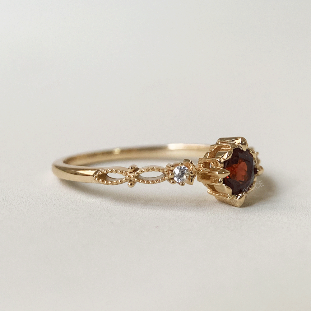 Natural Garnet Promise Ring Gold Vintage Rings Unique May Birthstone Rings Bridal Wedding Anniversary Jewelry gift for Women 10k 14k 18k Solid Gold Ring