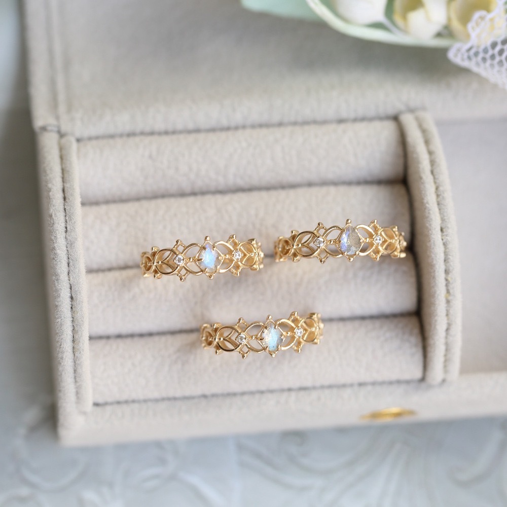 Natural Labradorite Engagement Ring Set Gold Plated 925 Sterling Silver Vintage Unique Promise Anniversary Jewelry gift for Women Antique Bridal Set