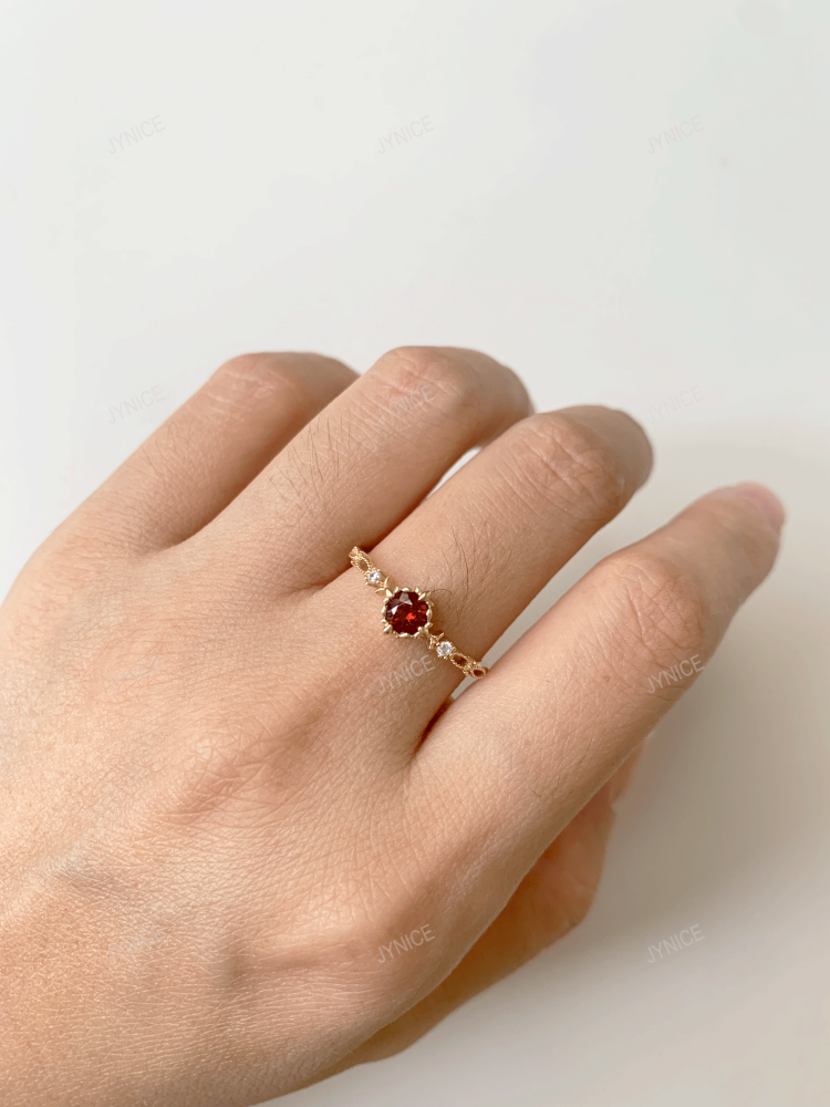 Natural Garnet Promise Ring Gold Vintage Rings Unique May Birthstone Rings Bridal Wedding Anniversary Jewelry gift for Women 10k 14k 18k Solid Gold Ring