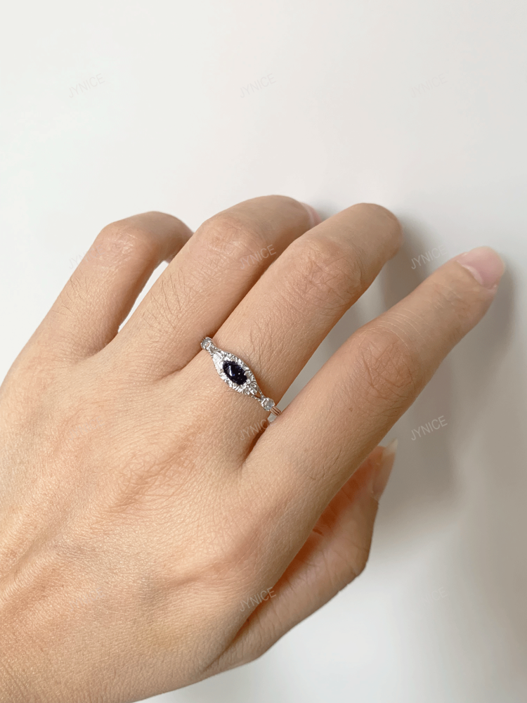 Blue Sandstone Promise Ring 925 Sterling Silver Vintage Oval Engagement Rings for Women Wedding Anniversary Jewelry 10k 14k 18k Solid Gold