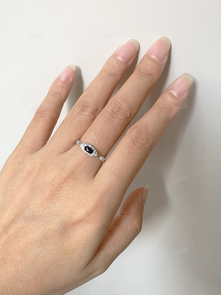 Blue Sandstone Promise Ring 925 Sterling Silver Vintage Oval Engagement Rings for Women Wedding Anniversary Jewelry 10k 14k 18k Solid Gold