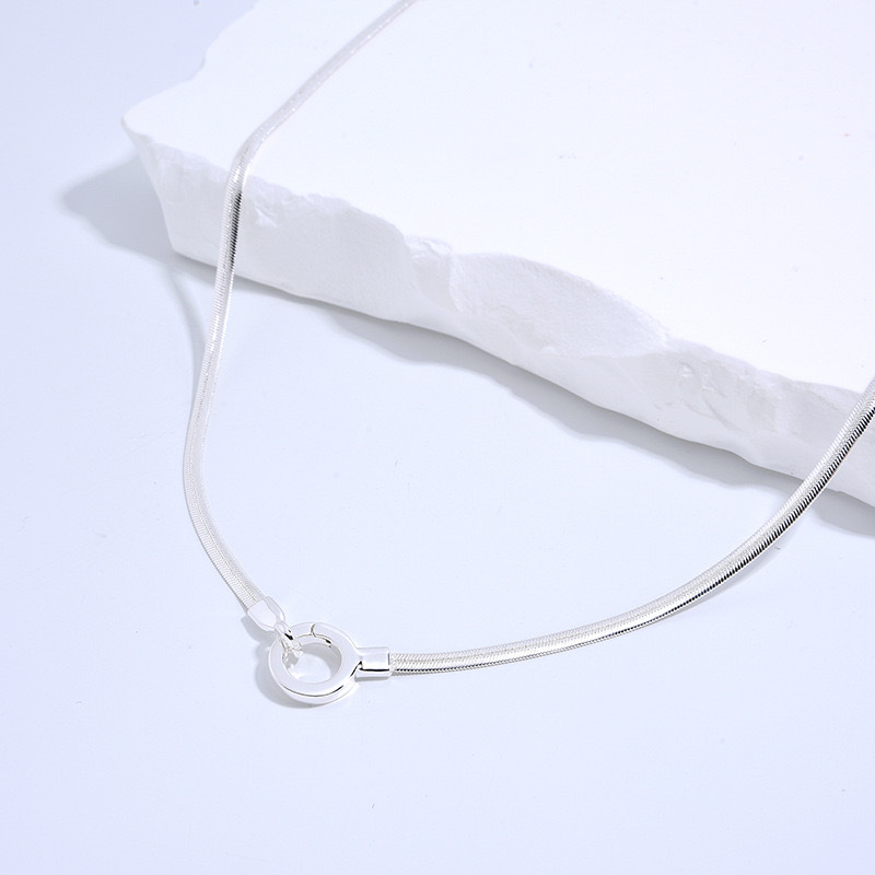 Italian Solid 925 Sterling Silver, Gold Plated Chain Necklaces, Snake Herringbone Necklace for Women, Circle Pendant