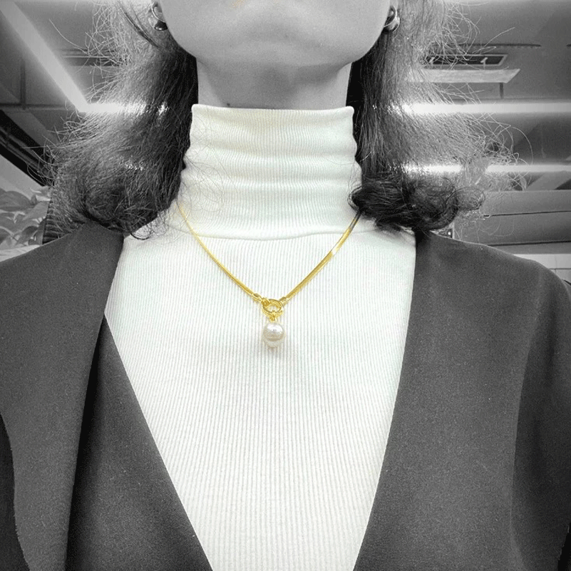 Italian Solid 925 Sterling Silver, Gold Plated Chain Necklaces, Snake Herringbone Necklace for Women, Circle Pendant